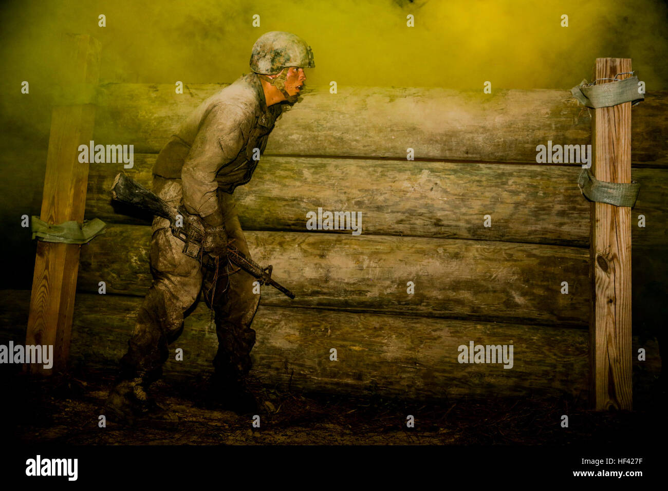 A Marine with 2nd Combat Engineer Battalion prepares to clear a log