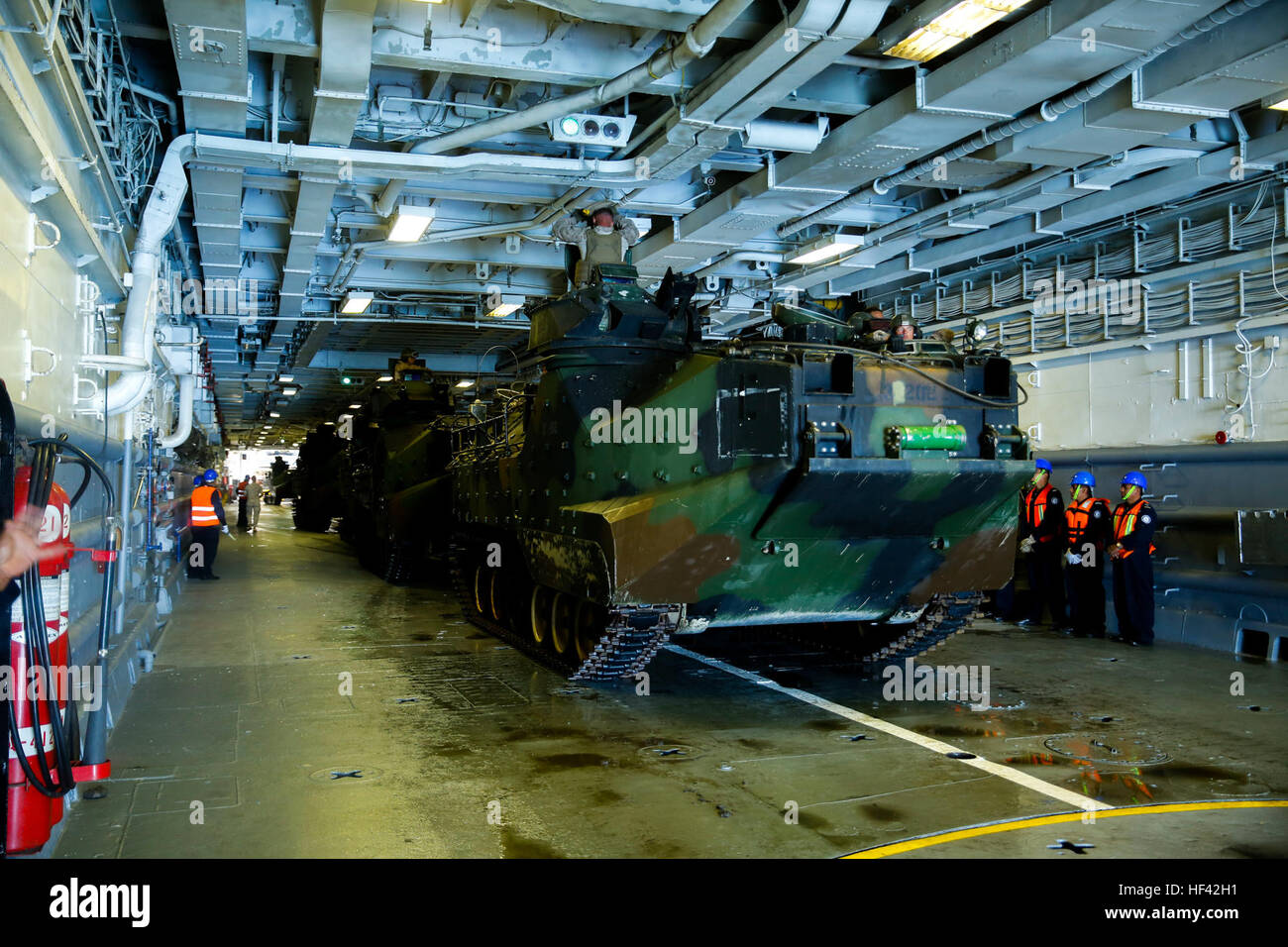 U. S. Marines with the 3rd Amphibious Assault Battalion enter the line amphibious assault vehicles aboard the Mexican navy tank landing ship ARM Usumacinta (A-412), July 5, 2016 U.S. Marines assigned to Bravo Company, 3rd Amphibious Assault Battalion practiced AAV embarkation procedures with crewmembers of the Usumacinta (A-412) as part of the Rim of Pacific 2016 exercise. . Twenty-six nations, more than 40 ships and submarines, more than 200 aircraft and 25,000 personnel are participating in RIMPAC from June 30 to Aug. 4, in and around the Hawaiian Islands and Southern California. The world's Stock Photo