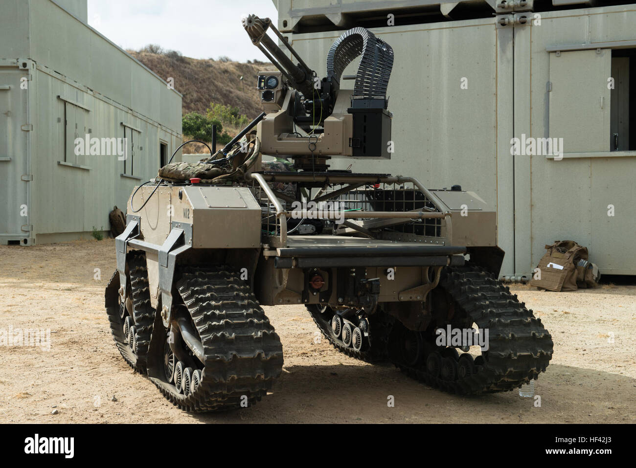 Marines with 3rd Battalion, 5th Marine Regiment tested new equipment such as the Multi Utility Tactical Transport in a simulated combat environment at Marine Corps Base Camp Pendleton, Calif., July 8, 2016. The MUTT is designed as a force multiplier to enhance expeditionary power enabling Marines to cover larger areas and provide superior firepower with the lightest tactical footprint possible.  The Marine Corps Warfighting Laboratory is conducting a Marine Air-Ground Task Force Integrated Experiment in conjunction with Rim of the Pacific exercise to explore new gear and assess its capabilitie Stock Photo