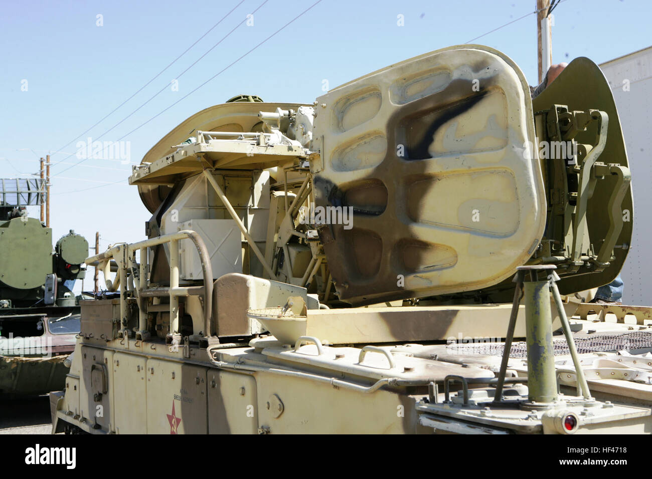 A radar array mounted atop a former Soviet ZRKSD Kub Straight Flush