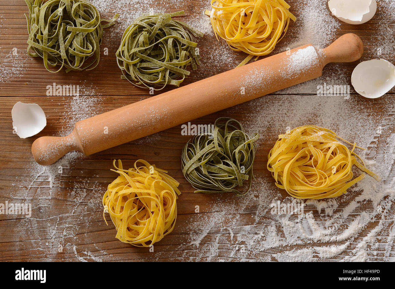 egg noodles on the table - Traditional Italian food Stock Photo