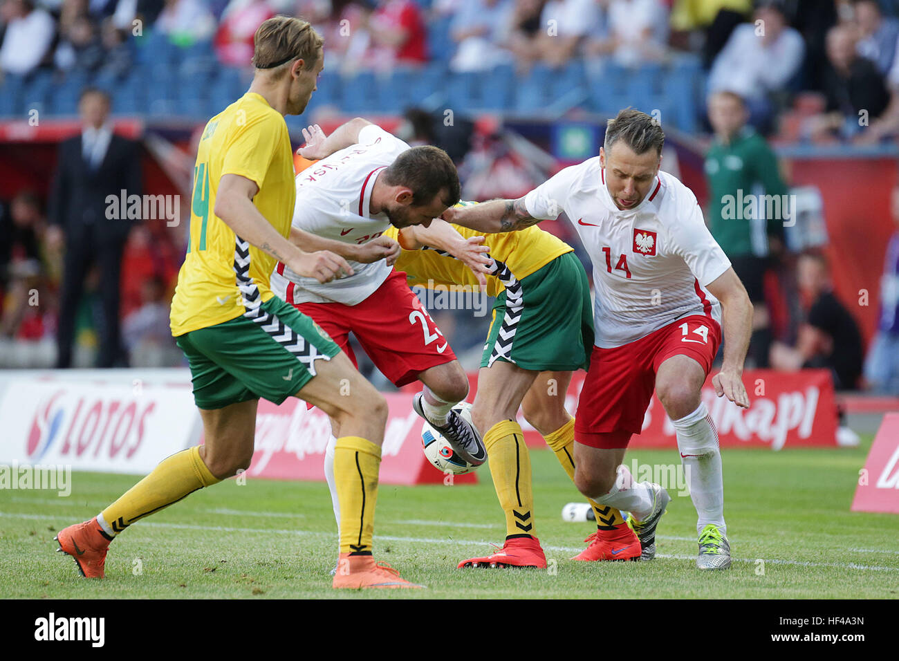 KRAKOW, POLAND - June 06, 2016: Inernational Friendly football game Poland - Lithuania o/p  Jakub Wawrzyniak Stock Photo