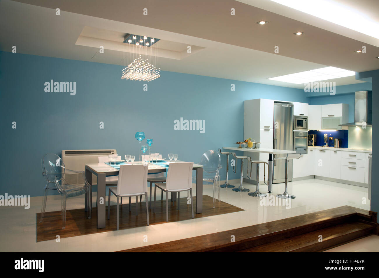 interior of dinning room with cuisine part of luxury apartment Stock ...