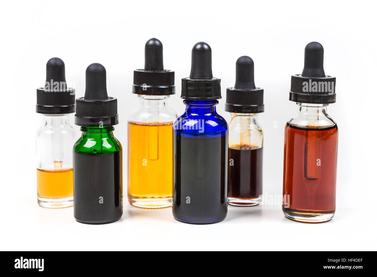 Assorted flavors of vape juice isolated on white background Stock Photo ...