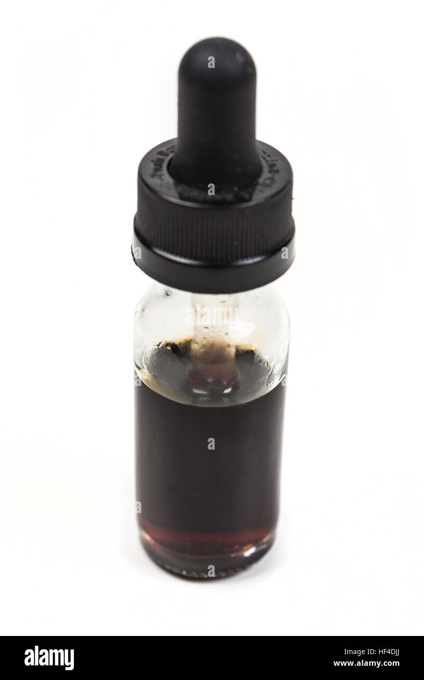 Expired discolored vape juice isolated on white background Stock Photo