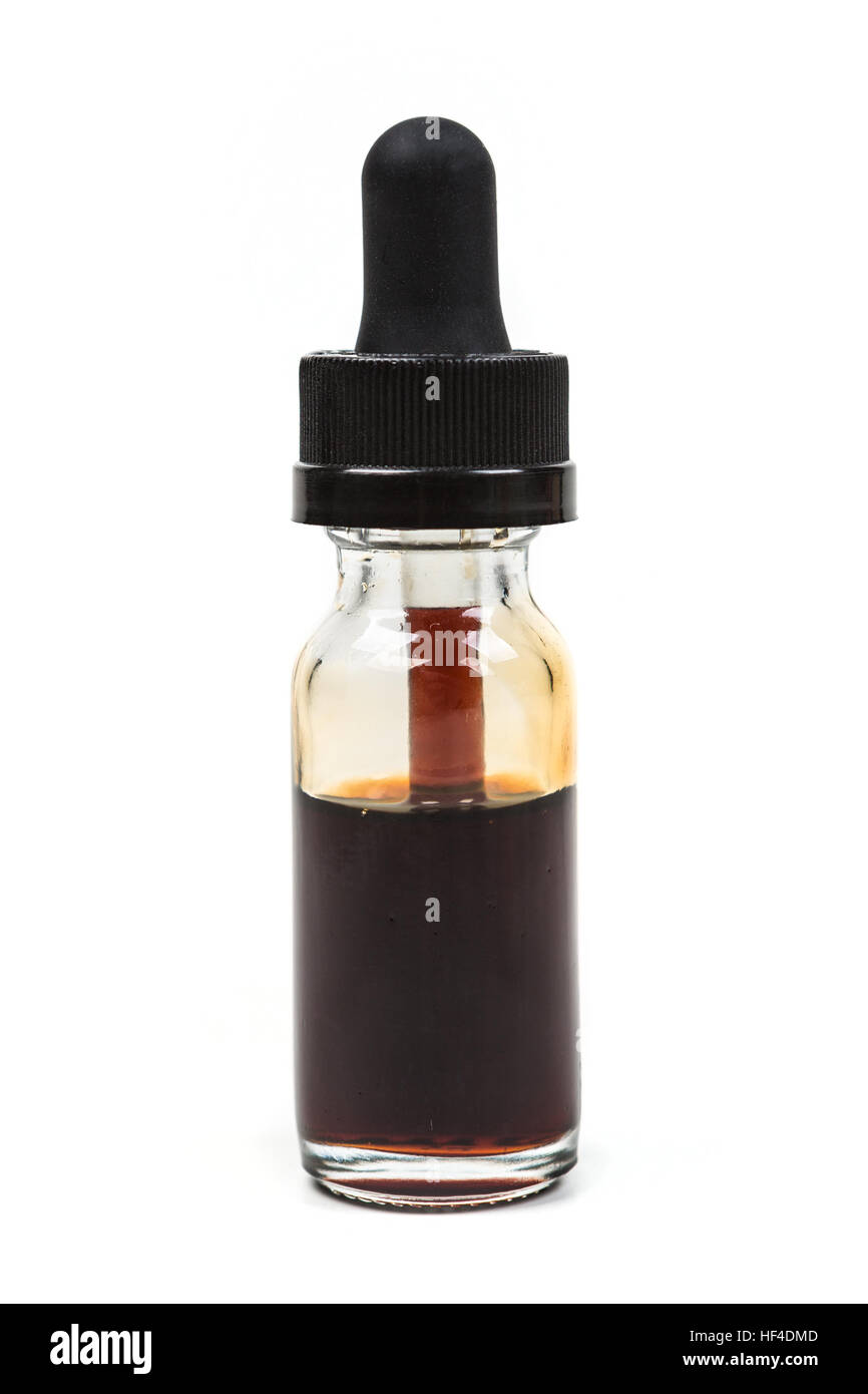 Expired discolored vape juice isolated on white background Stock Photo