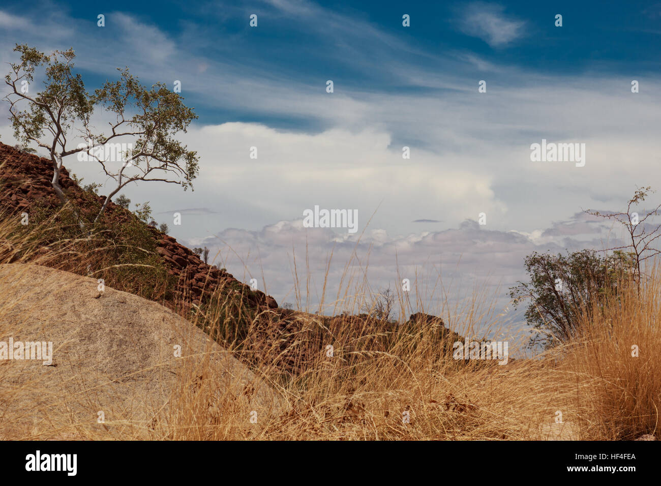 view from the road to African red mountains, Namibia, South Africa ...