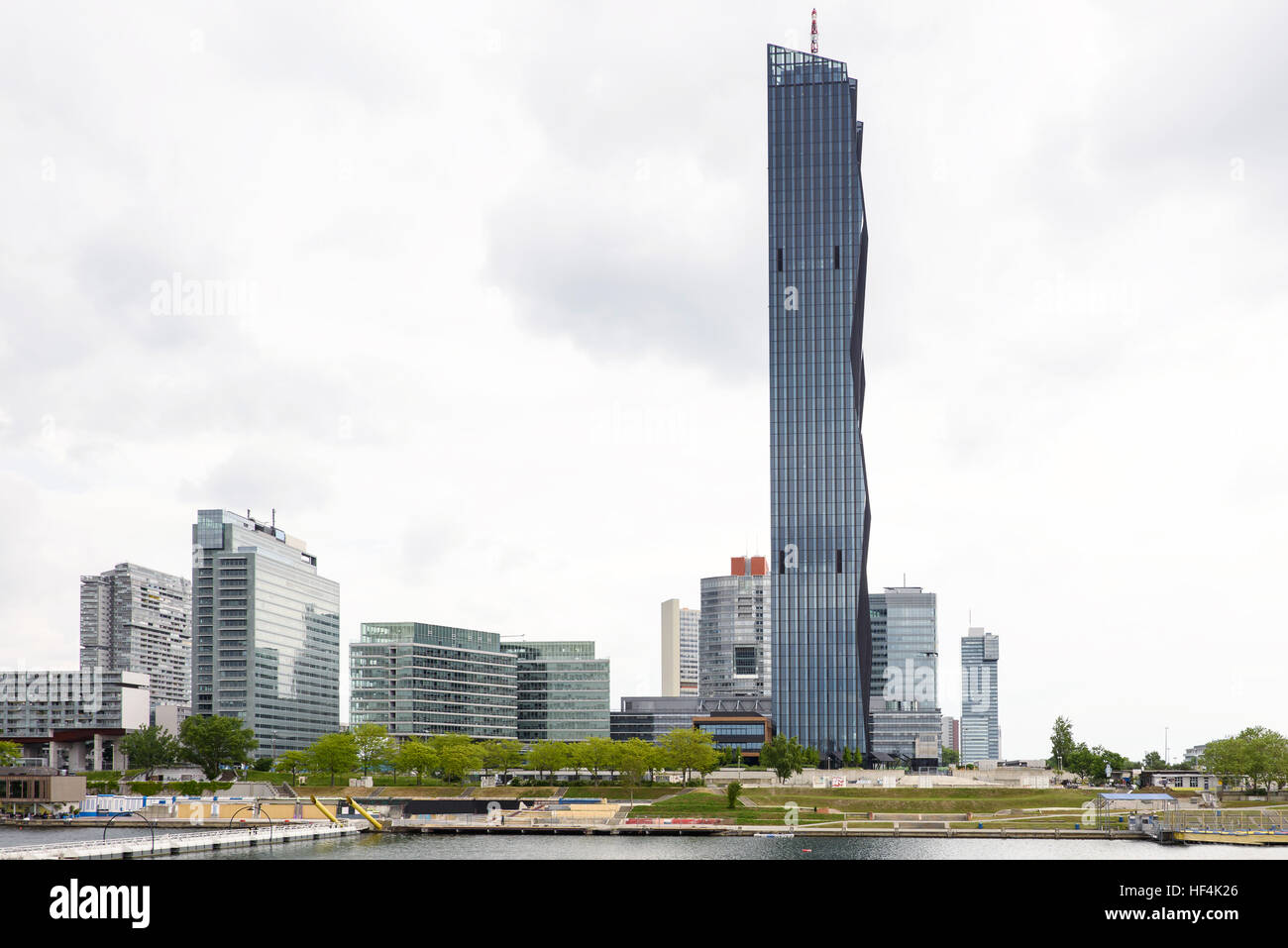 View on financial district with danube river in vienna, austria Stock Photo