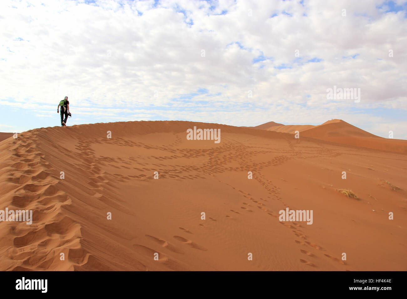 A tourist is climbing a dune in the Sossusvlei desert, Namibia Stock ...