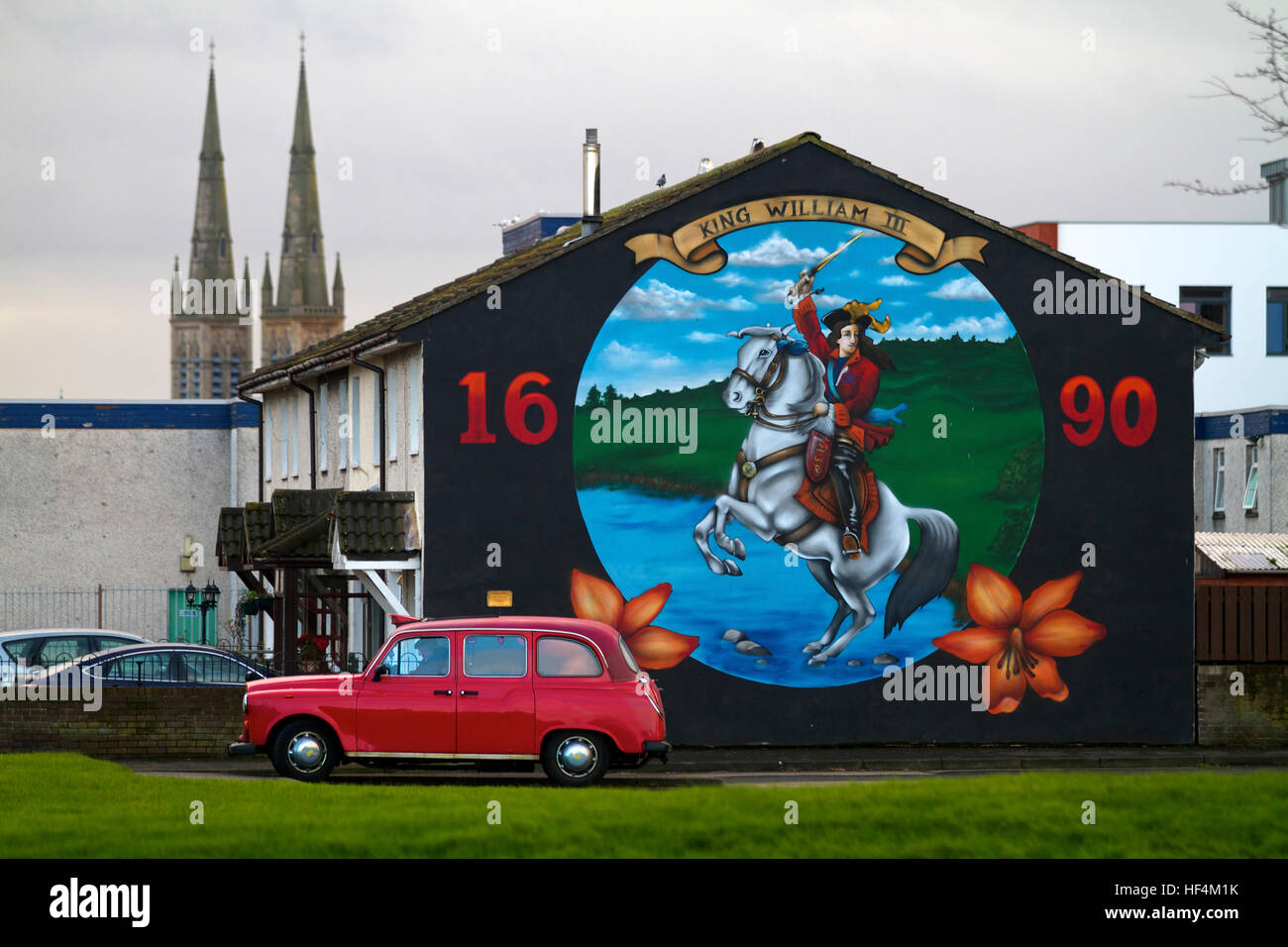 The honor tour of Ira soldiers -  17/08/2009  -  Northern Ireland / Ulster / Belfast  -  In the unionist area of South Belfast, a mural honoring King William III   -  Olivier Goujon / Le Pictorium Stock Photo