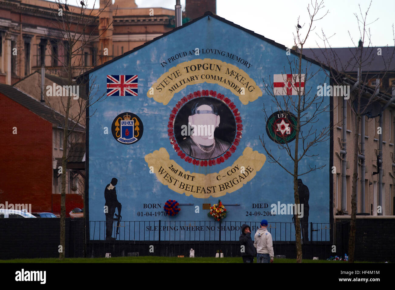 The honor tour of Ira soldiers -  17/08/2009  -  Northern Ireland / Ulster / Belfast  -  In the unionist area of South Belfast, a mural honoring a unionist brigade    -  Olivier Goujon / Le Pictorium Stock Photo