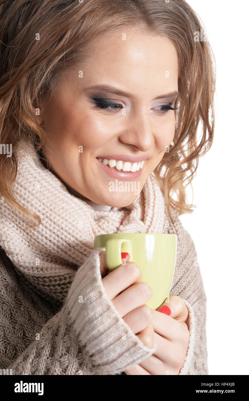 beautiful young girl drinking tea Stock Photo Alamy