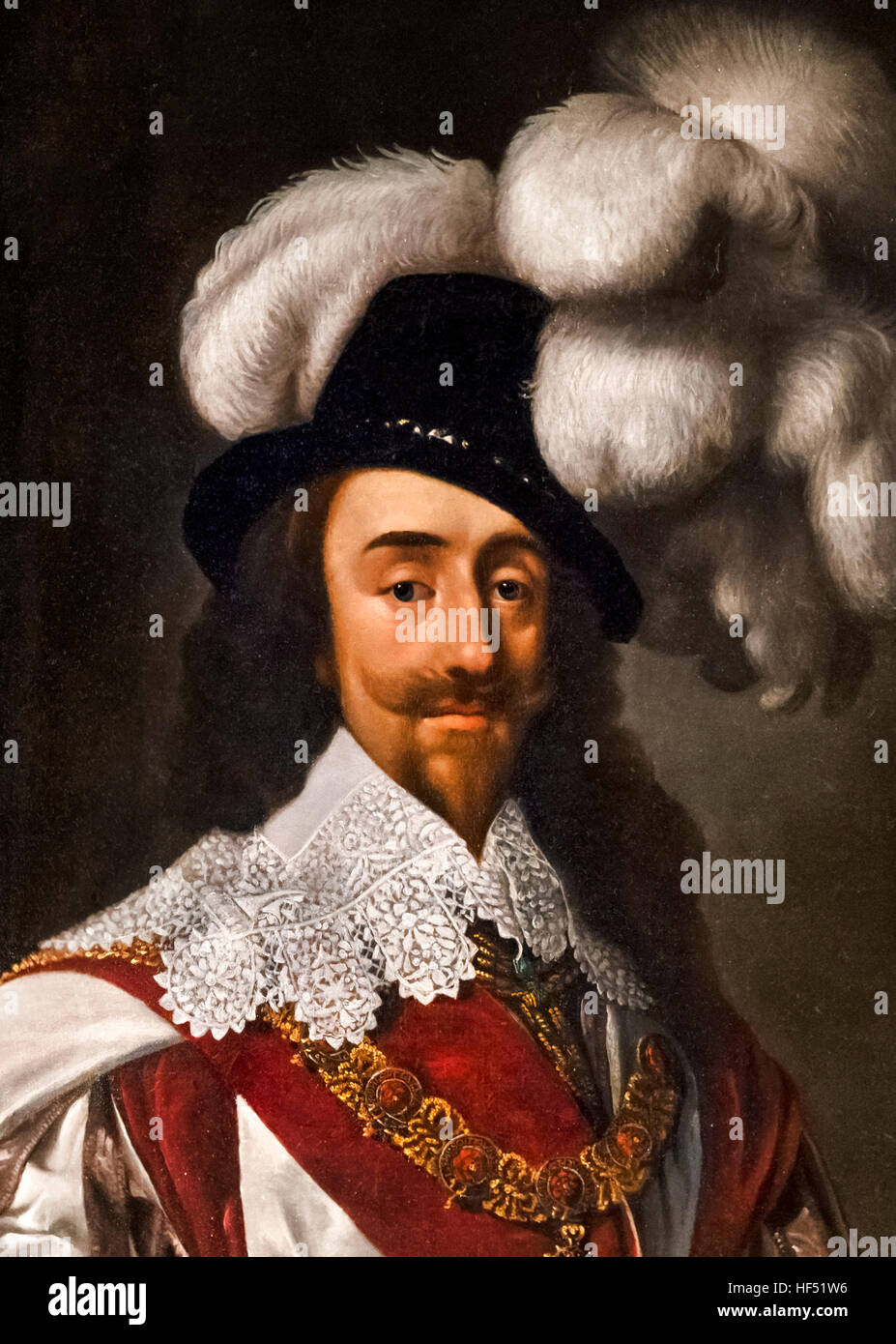 Charles I. Portrait of King Charles I of England, by Daniel Mytens the Elder, oil on canvas, 1633. This is a detail of a larger painting, HF51W5 Stock Photo