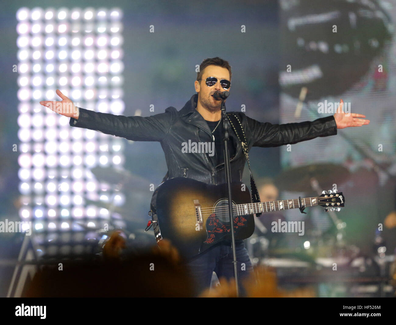 Eric Church performs during halftime of a NFL football game between