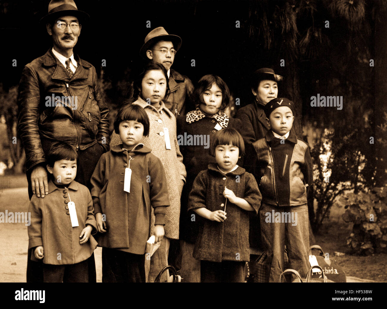 Japanese internment or relocation camps during World War Two held thousands of Japanese - Americans for the duration of the war. Stock Photo