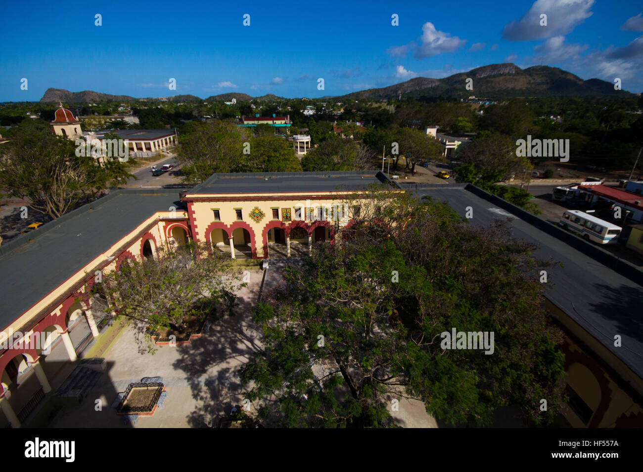 View of the art school and central plaza of Nueva Gerona on the Isla of Youth, or Isla de Juventud, Cuba Stock Photo