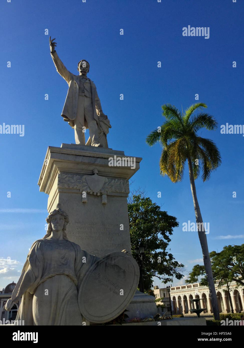 A statue of Jose Marti, one of the national heroes of Cuba, in the central plaza of Cienfuegos, Cuba Stock Photo