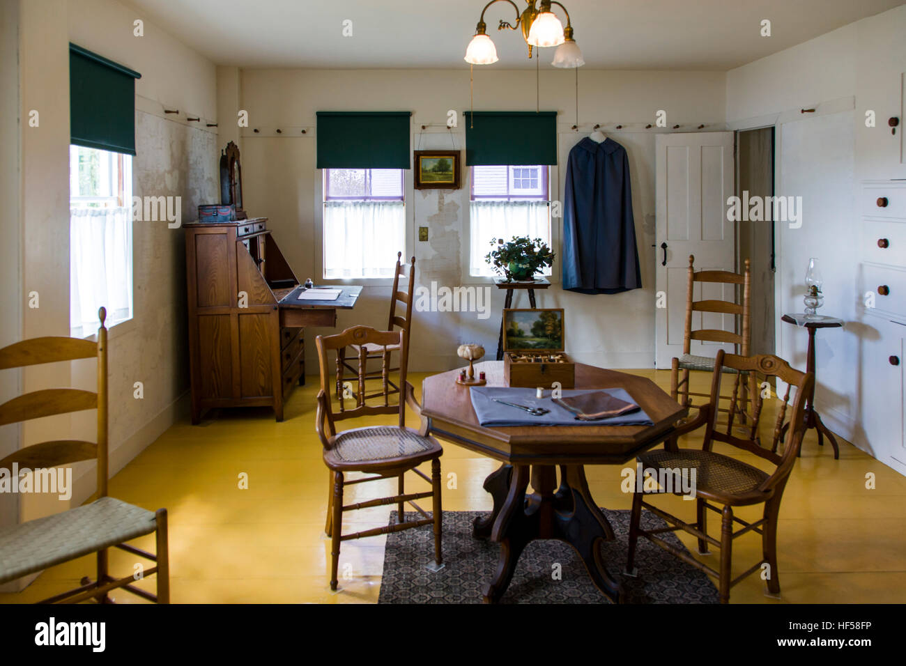 Interior view of sitting room, Canterbury Shaker Village; Canterbury; New Hampshire; USA Stock Photo