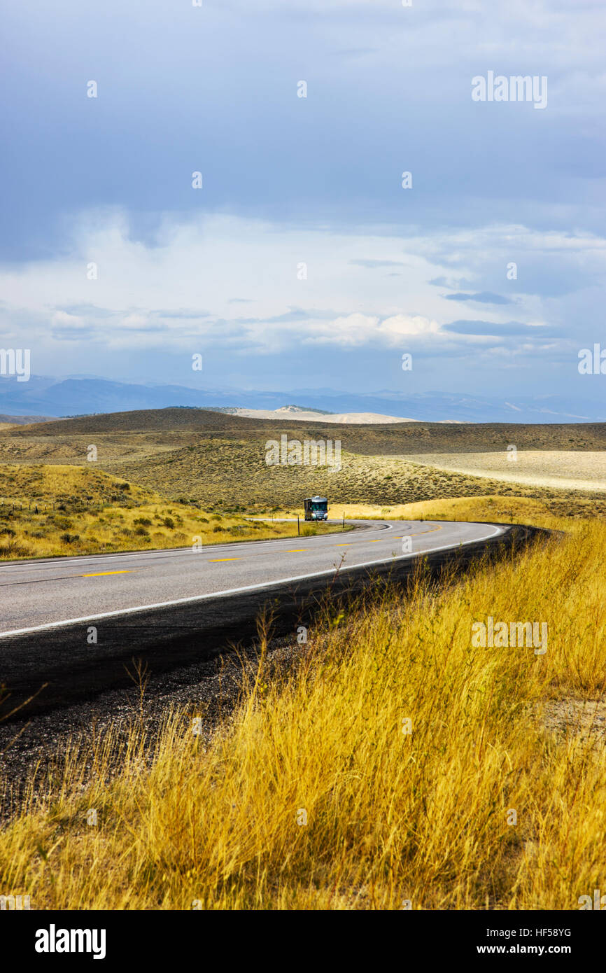 Recreational vehicle RV on Rt. 287 near Lander, Wyoming, USA Stock Photo
