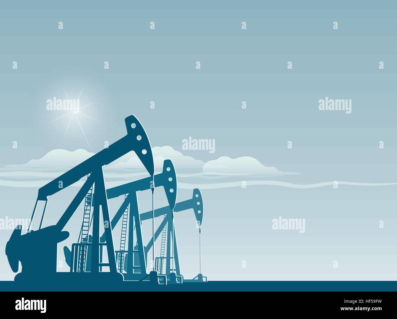 silhouette of working oil pumps , oil industry equipment Stock Vector
