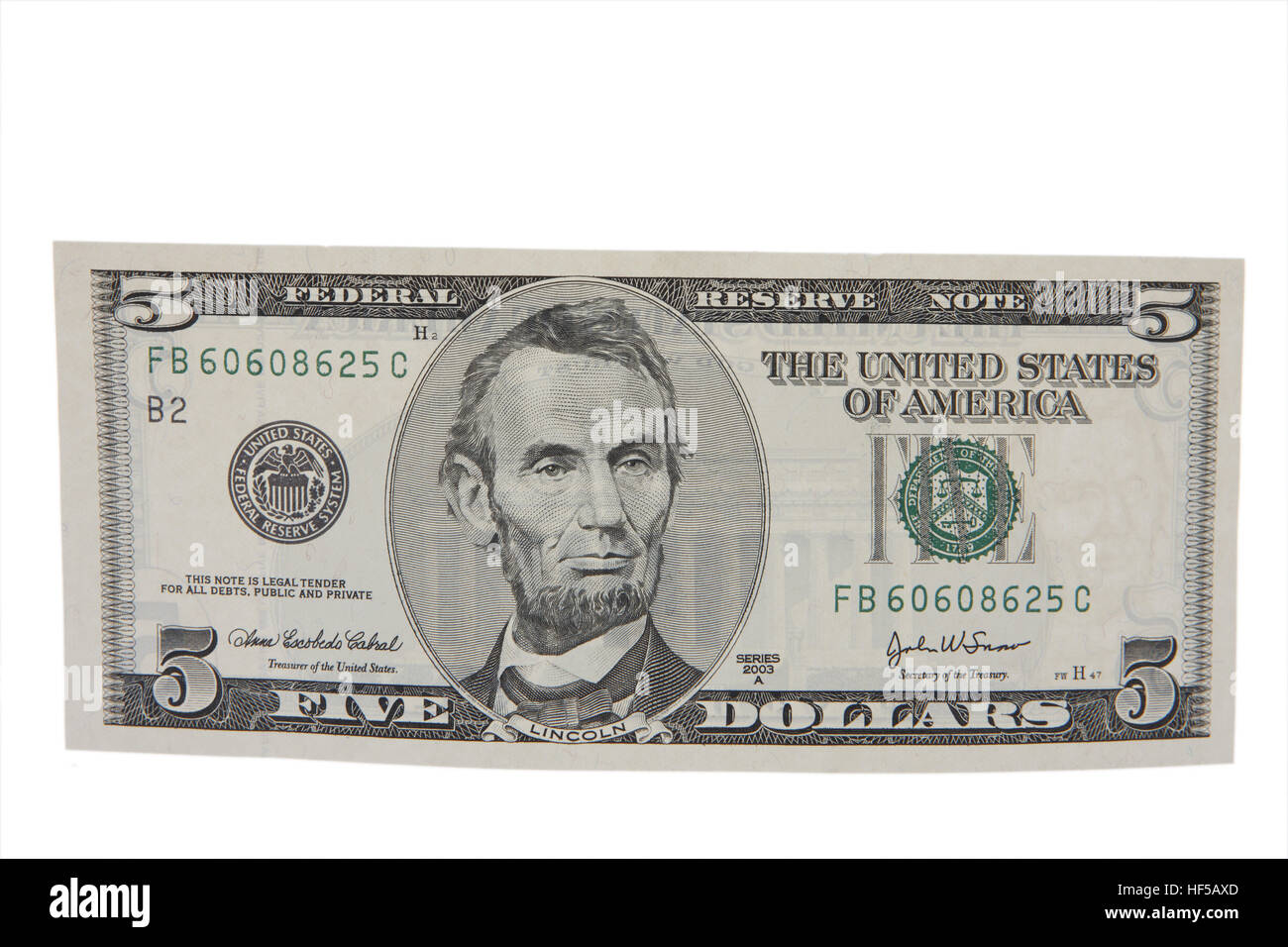 US five dollar bill Stock Photo