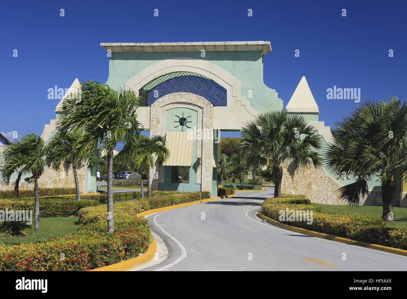 Entrance to a holiday resort near Punta Cana / Bavaro, Dominican Republic, Caribbean Stock Photo