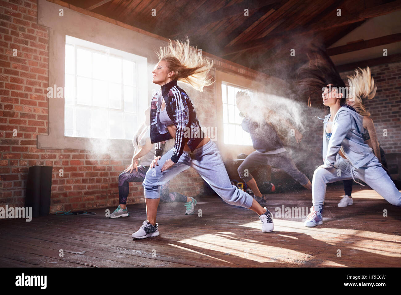 Young women hip hop dancers dancing in studio Stock Photo