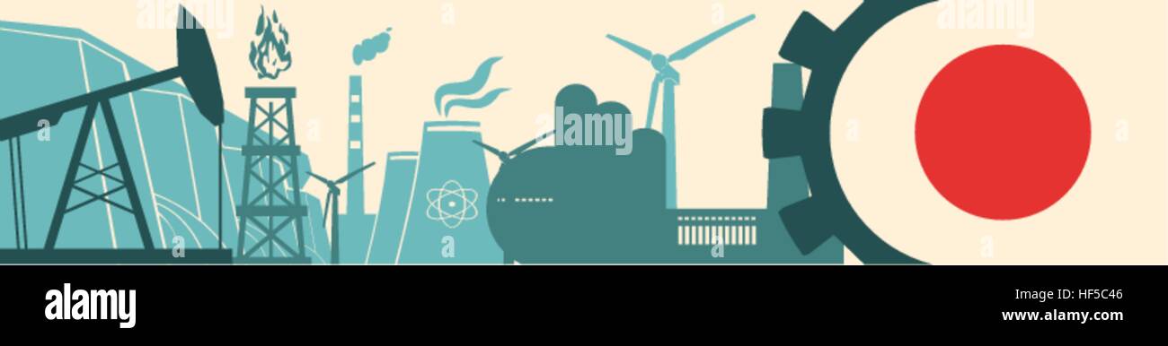 Energy and Power icons set. Header banner with Japan flag Stock Vector ...