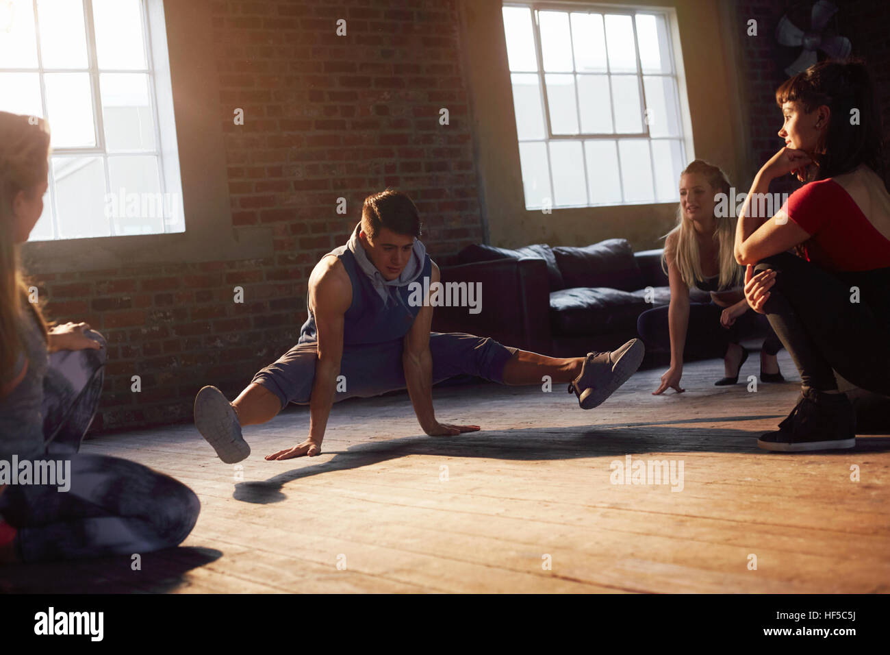 Young hip hop dancers practicing in studio Stock Photo
