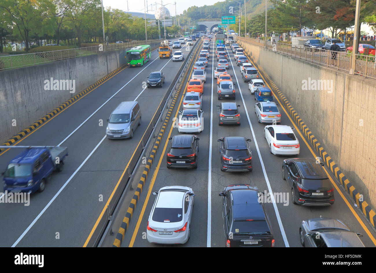 Highway traffic jam to the city in in Seoul South Korea Stock Photo