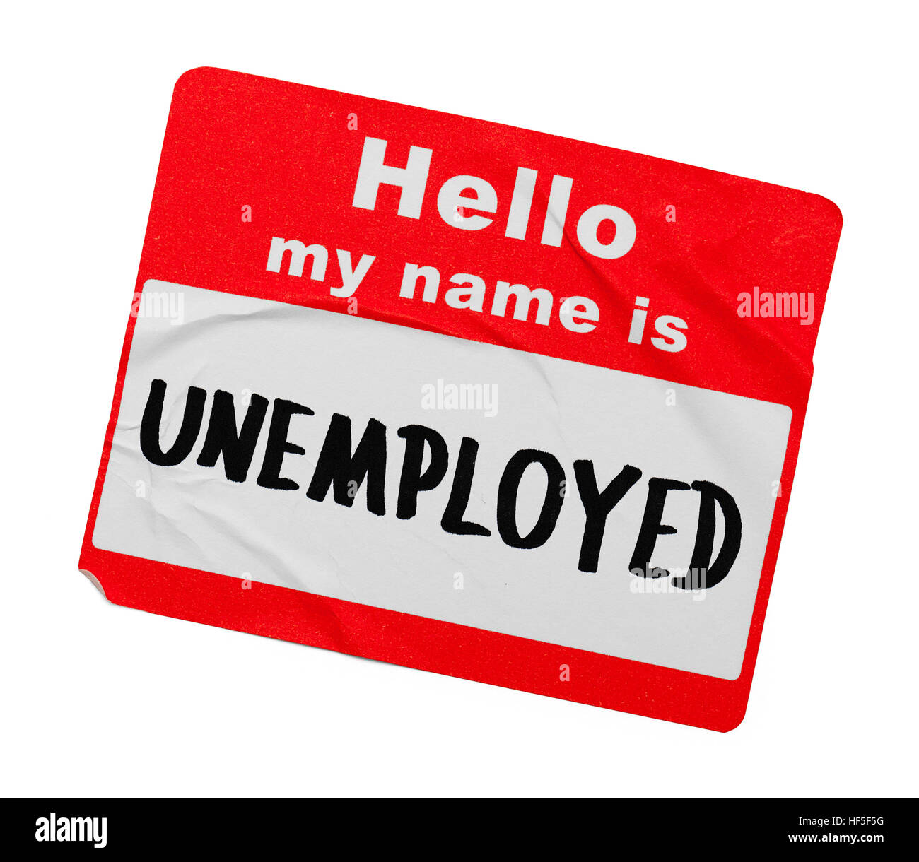 Hello My Name Is Unemployed Tag Isolated on White Background. Stock Photo