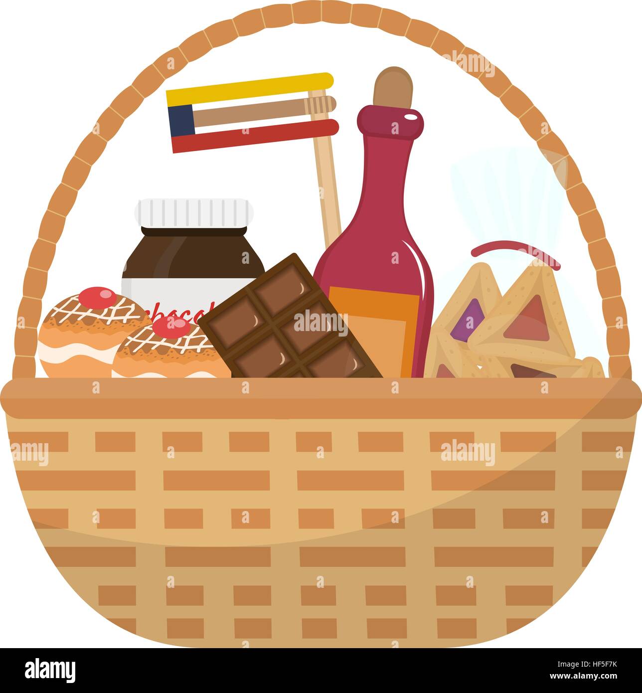 Mishloach Manot Basket With Food Treats Purim Holiday Gift Jewish Carnival Present Vector Ilration