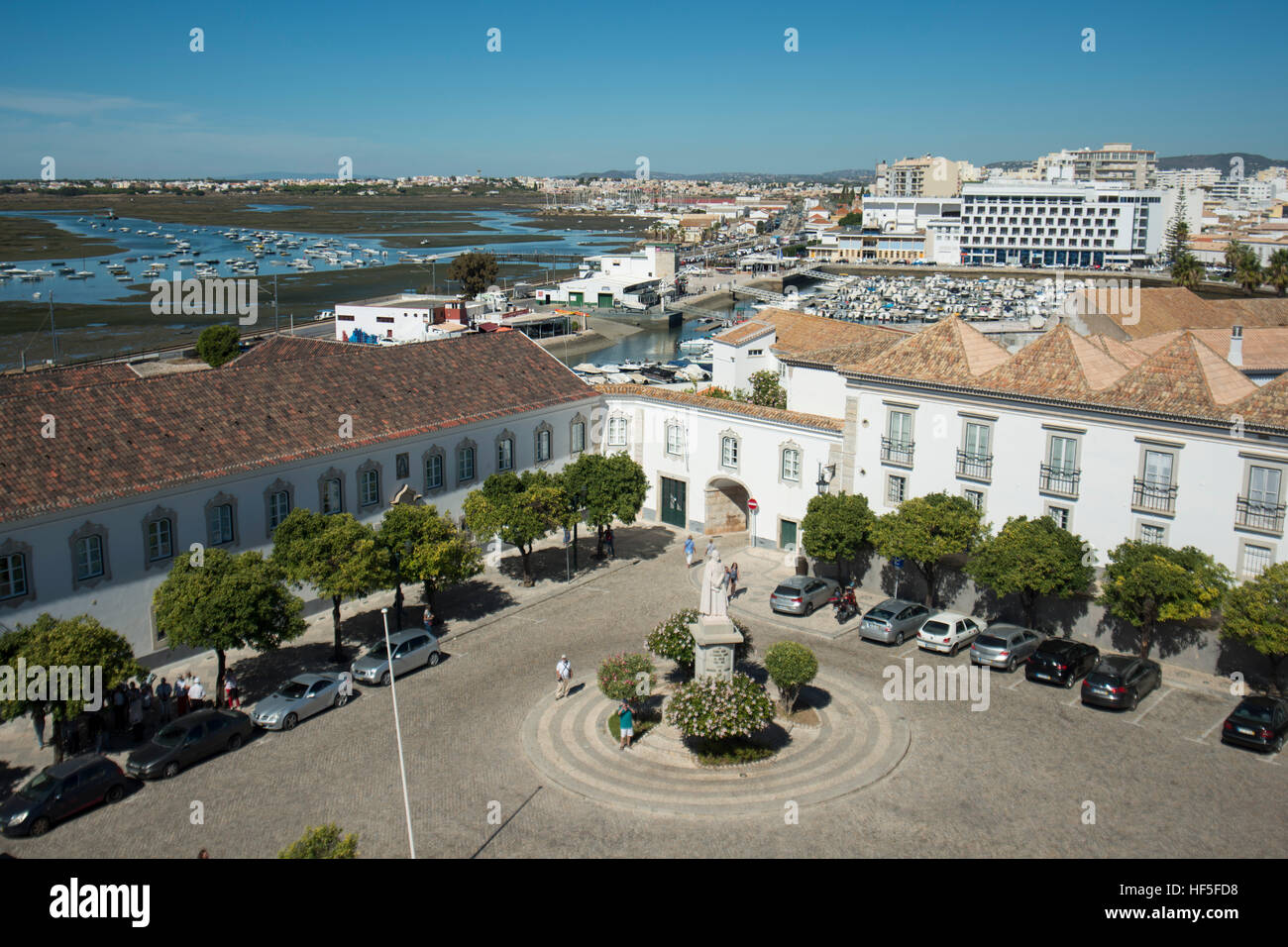 the city centre at the Lago de Se in the old town of Faro at the east Algarve in the south of Portugal in Europe. Stock Photo