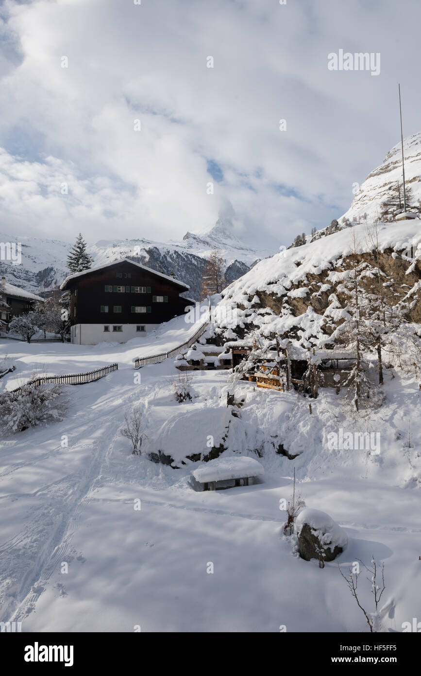 mountain matterhorn zermatt switzerland with fresh snow on beautiful