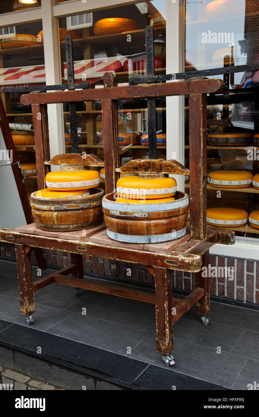 Dutch cheeses on display outside a cheese factory in Volendam, Holland