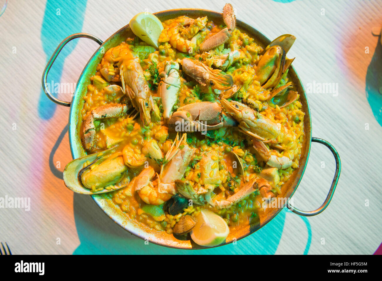 a paella on a restaurant in tavira at the east Algarve in the south of