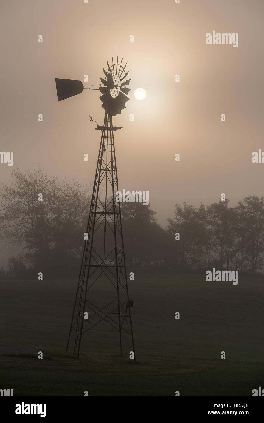 Windmill on a foggy morning in Rutland County, Vermont Stock Photo Alamy