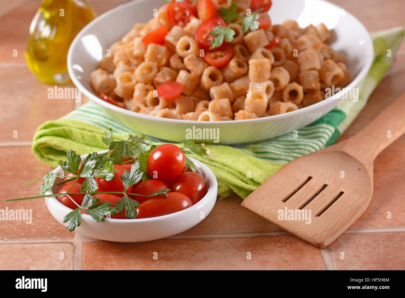 whole wheat pasta, tomato and breadcrumb Stock Photo Alamy