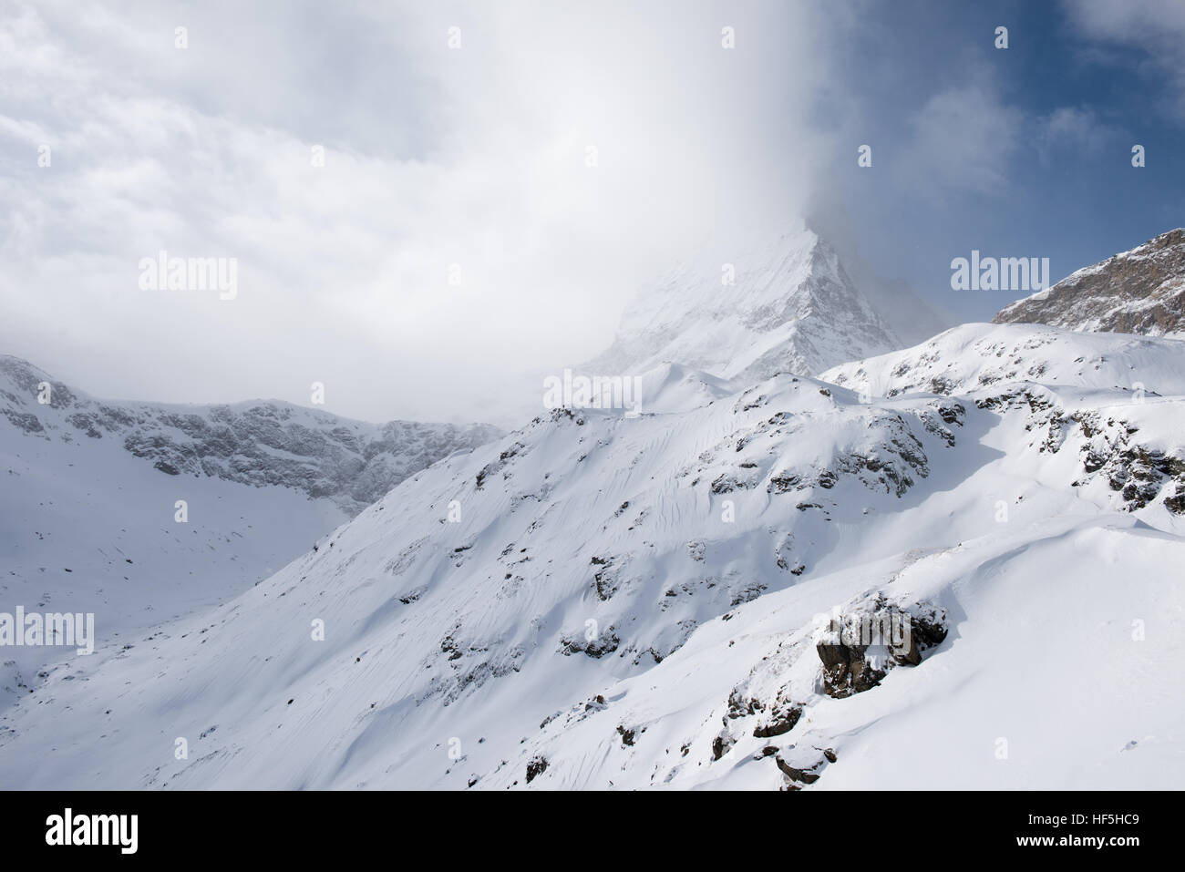 mountain matterhorn zermatt switzerland with fresh snow on beautiful