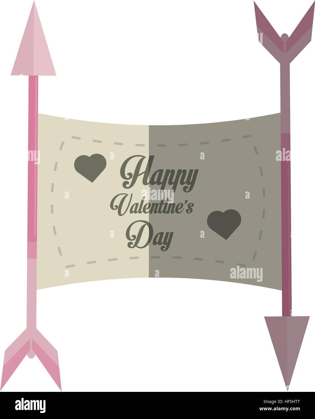 happy valentines day card arrows with banner shadow vector illustration ...