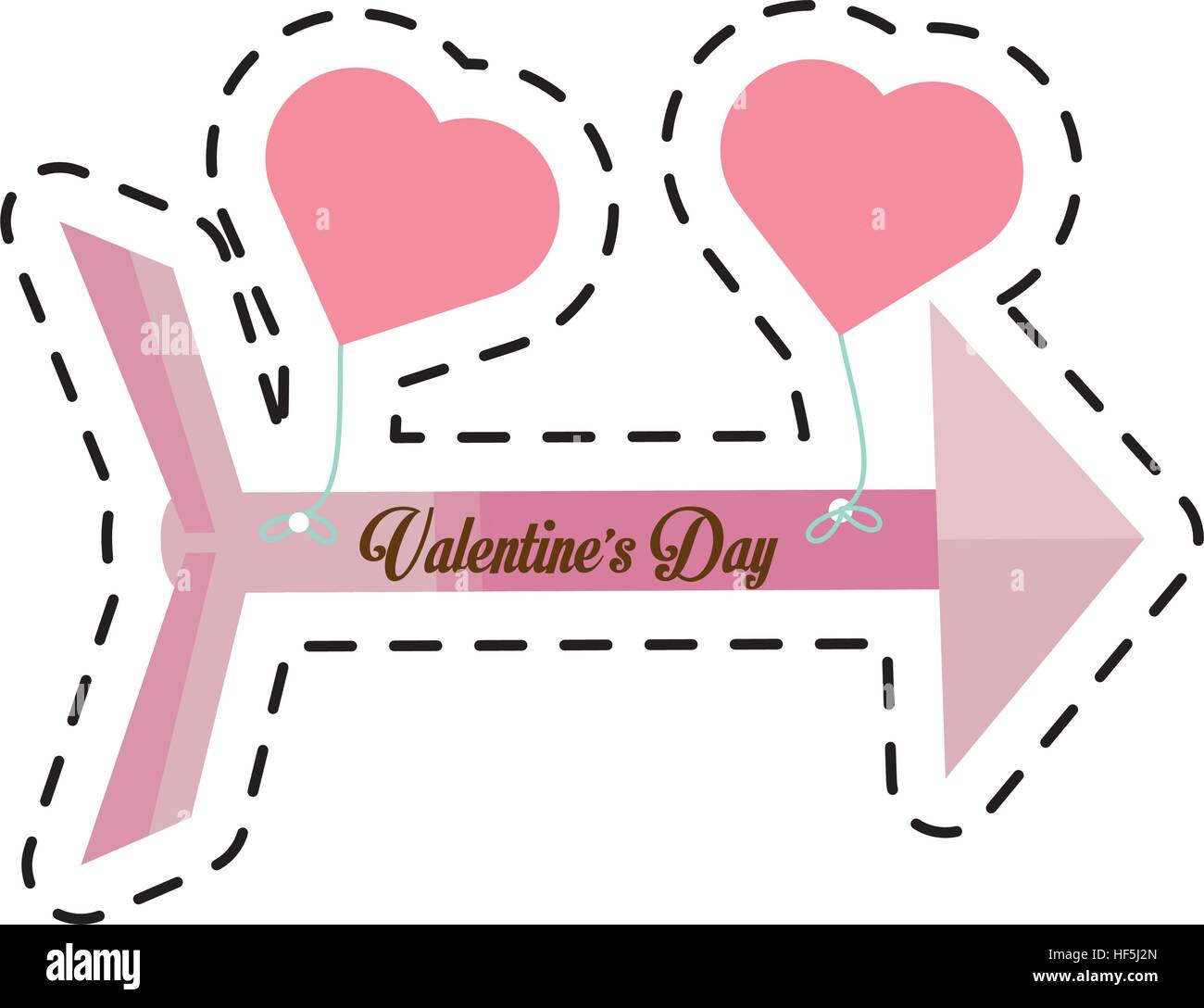pink happy valentines day card arrow hanging hearts cut line vector ...