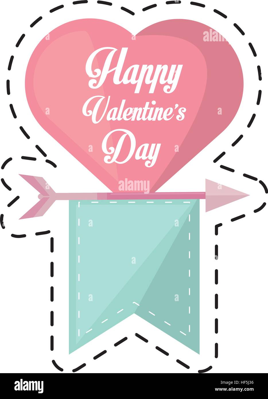 happy valentines day card heart hanging ribbon cut line vector ...