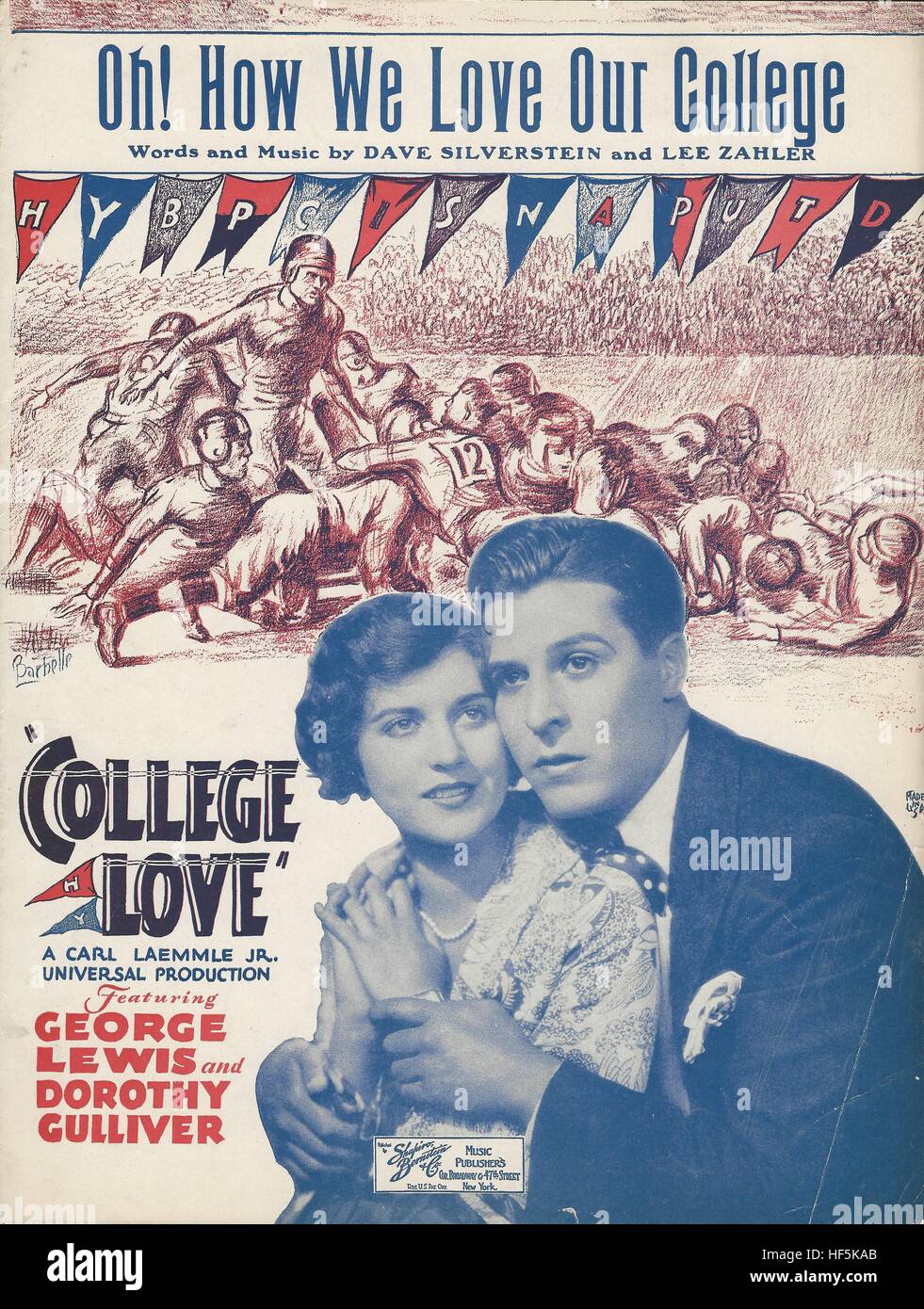 'Oh! How We Love Our College' from 1929 movie 'College Love' Sheet Music Cover Stock Photo