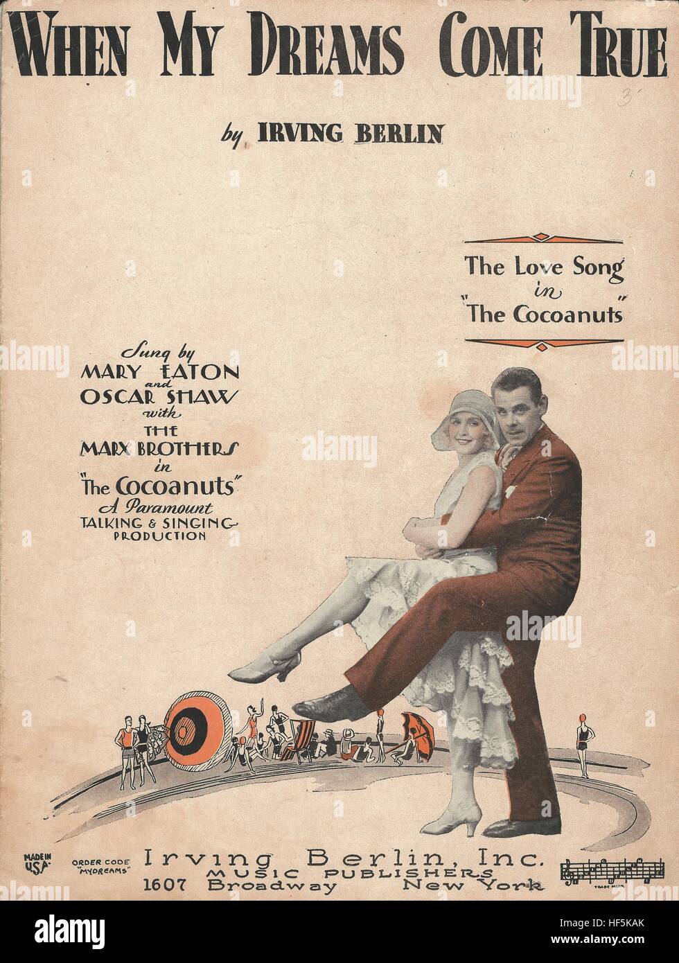 'When My Dreams Come True' from 1929 Marx Brothers movie 'The Cocoanuts' Sheet Music Cover Stock Photo