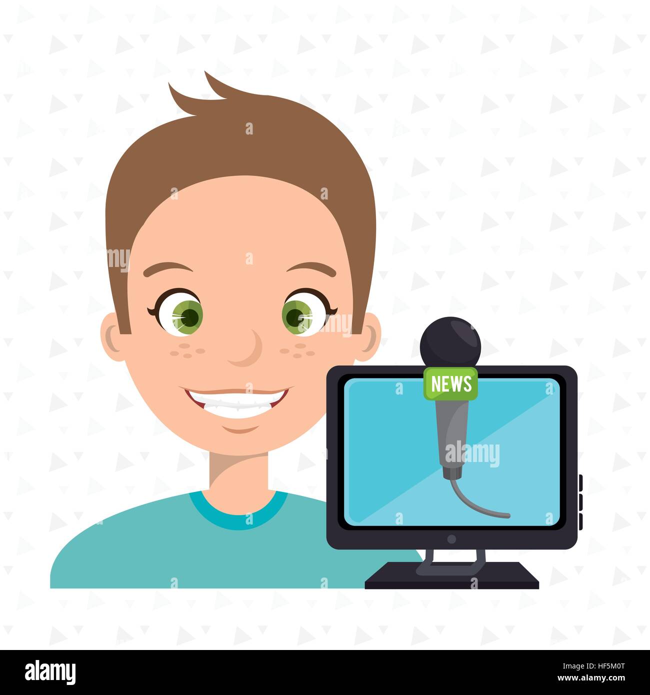 man cartoon speak microphone screen pc vector illustration Stock Vector