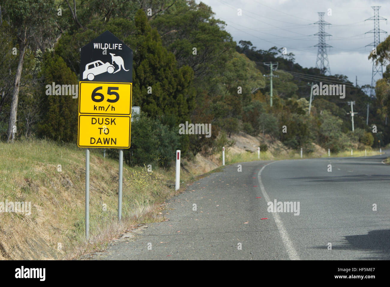 Tasmania, Australia - December 26, 2016: Wildlife protection road side sign Stock Photo