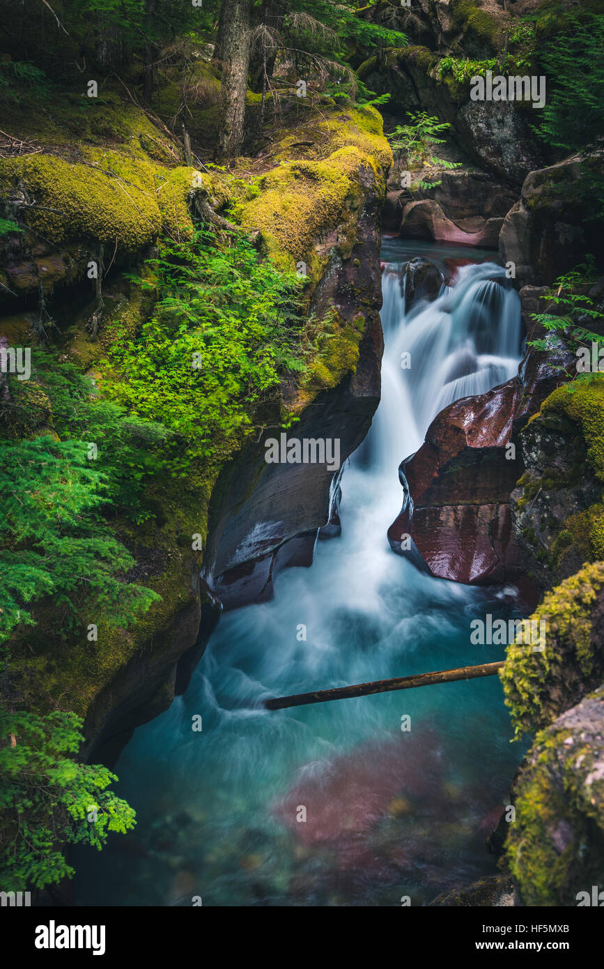 avalanche-creek-waterfall-glacier-national-park-montana-usa-stock