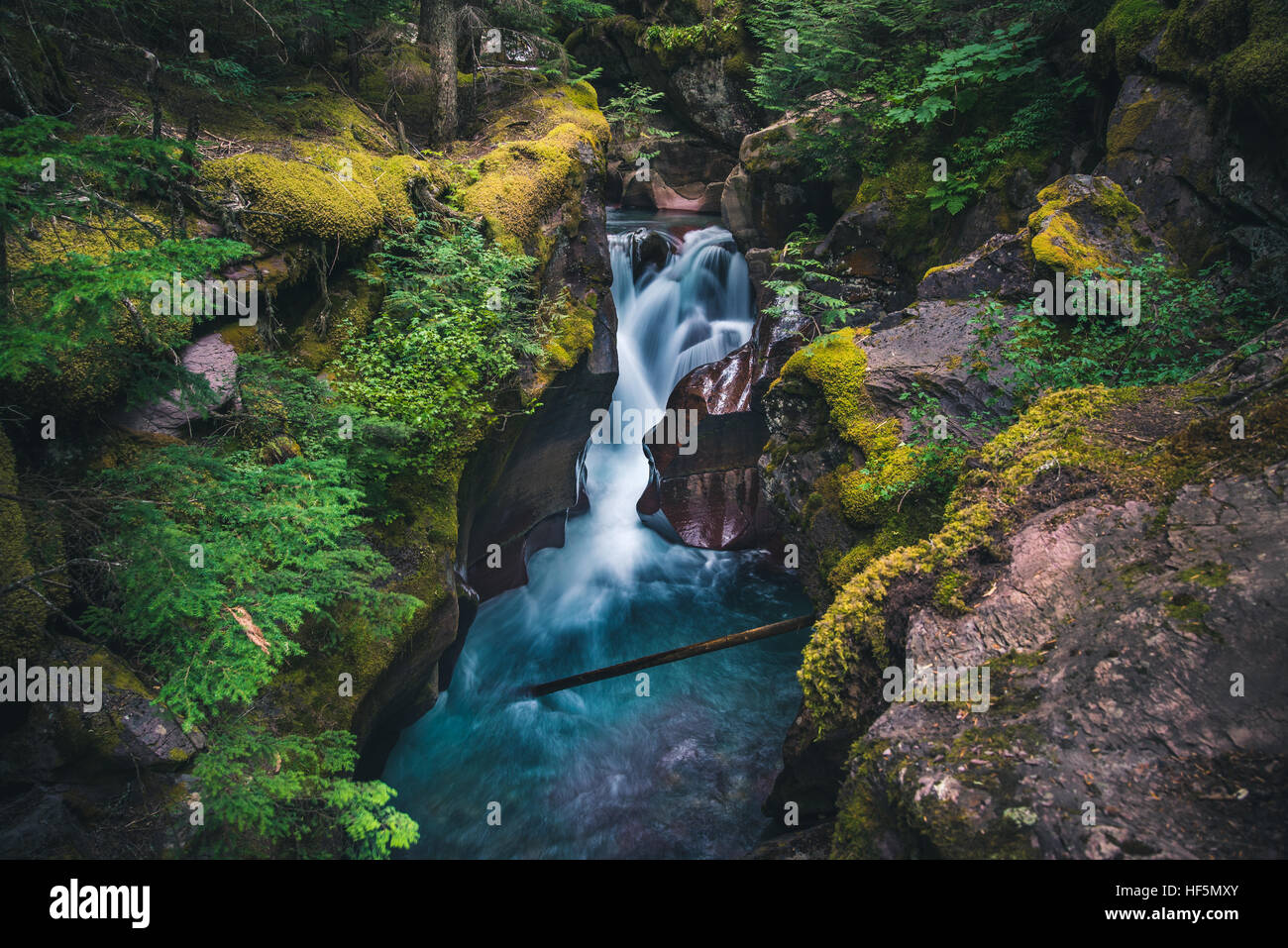 avalanche-creek-waterfall-glacier-national-park-montana-usa-stock