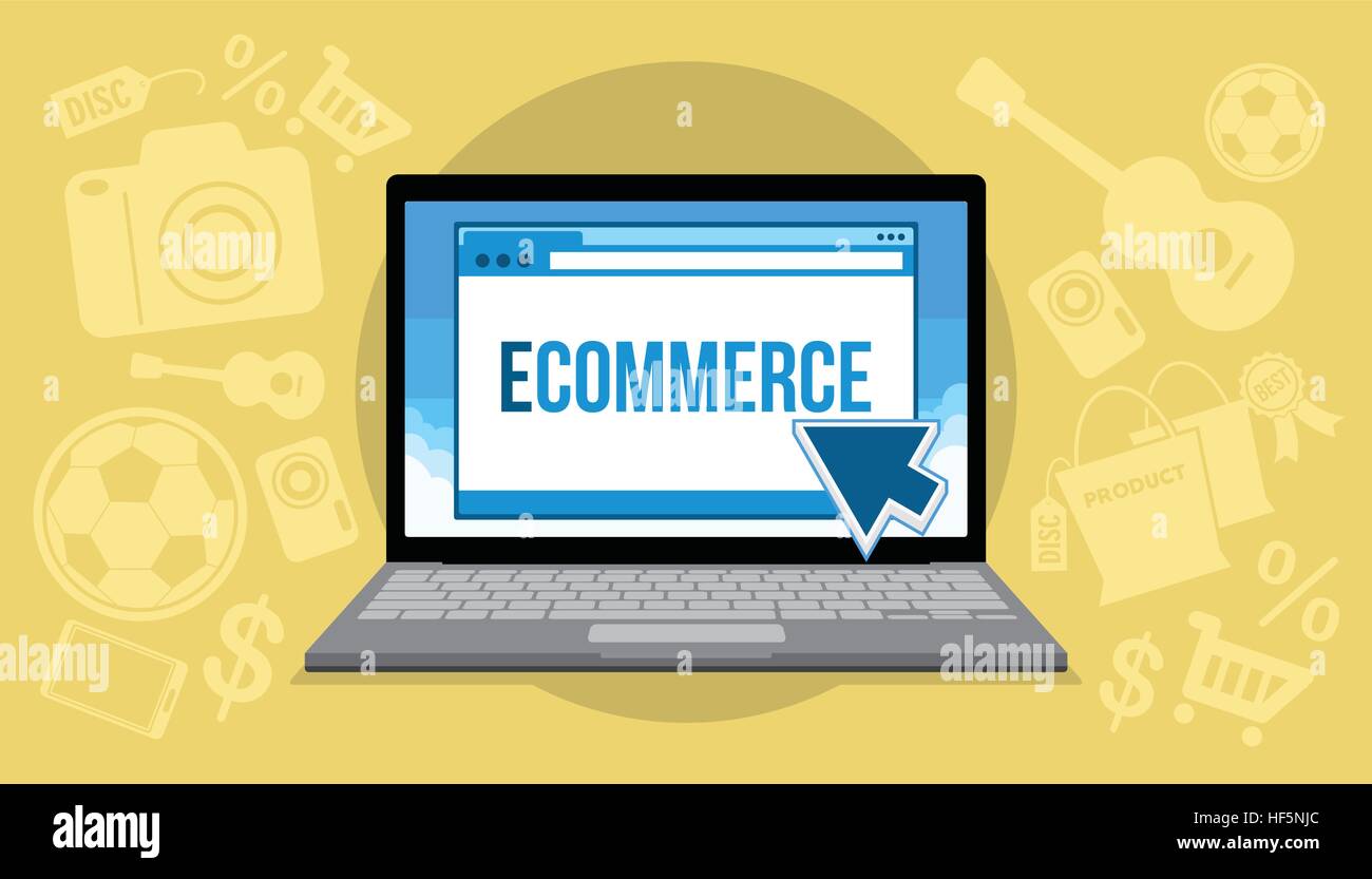 ecommerce concept with laptop and icons Stock Vector