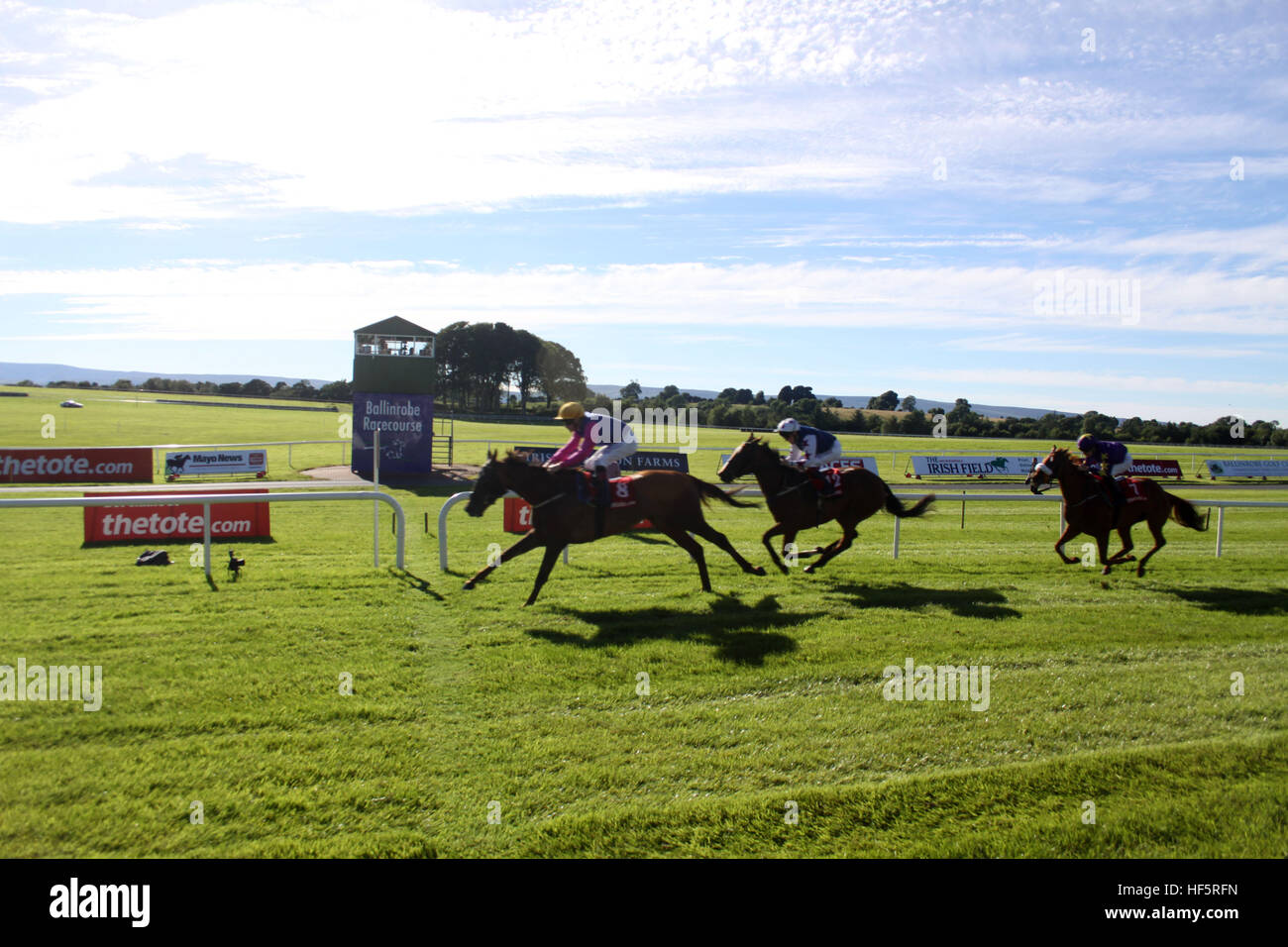 Horse race finish line Ballinrobe County Mayo Ireland photo finish Stock Photo